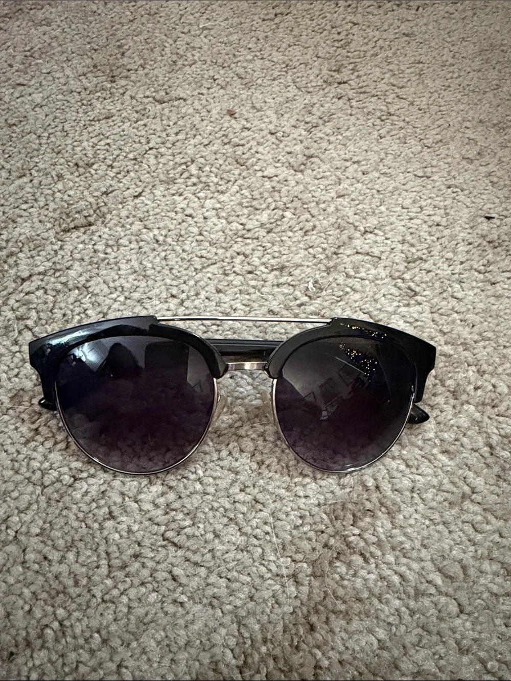 Betsey Johnson Black Round Sunglasses with Double Bridge
